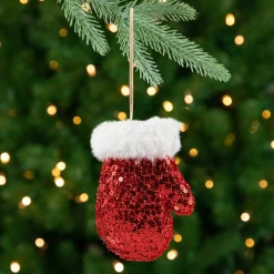 Best Sequined Winter Mitten with Plush Trim Christmas Ornament - 6" - Red Fashion & Beauty