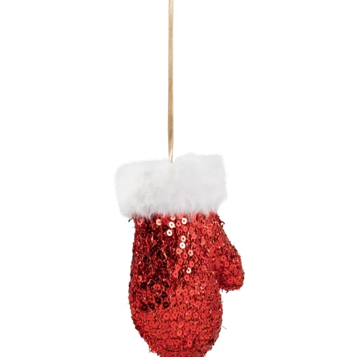 Best Sequined Winter Mitten with Plush Trim Christmas Ornament - 6" - Red Fashion & Beauty