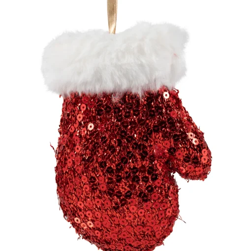 Best Sequined Winter Mitten with Plush Trim Christmas Ornament - 6" - Red Fashion & Beauty