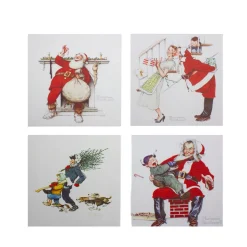Clearance Set of 4 8" x 8" Classic Norman Rockwell Christmas Scene Canvas Prints Door