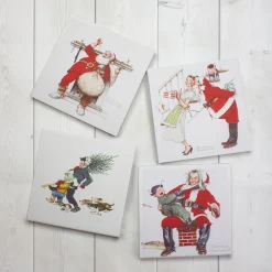 Clearance Set of 4 8" x 8" Classic Norman Rockwell Christmas Scene Canvas Prints Door