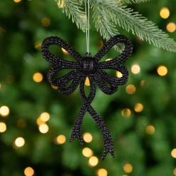 Sale Set of 4 Black Glitter Bowtie Christmas Ornaments 6" Fashion & Beauty