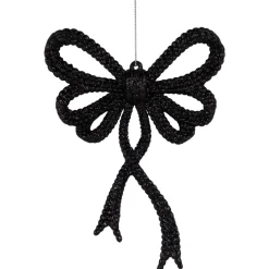 Sale Set of 4 Black Glitter Bowtie Christmas Ornaments 6