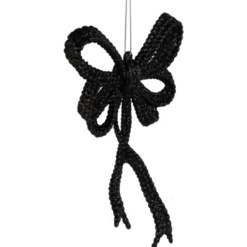 Sale Set of 4 Black Glitter Bowtie Christmas Ornaments 6" Fashion & Beauty