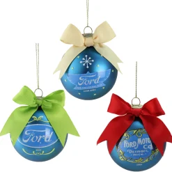 Best Set of 3 Blue Ford Logo Collectible Glass Christmas Ball Ornaments 3" Glass|Ball Ornaments