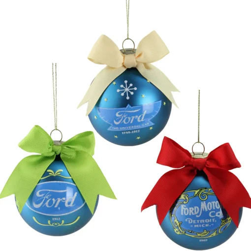Best Set of 3 Blue Ford Logo Collectible Glass Christmas Ball Ornaments 3" Glass|Ball Ornaments