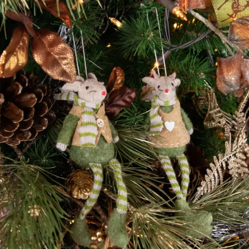 New Set of 2 Boy and Girl Mice Christmas Ornaments 7.5" Animals