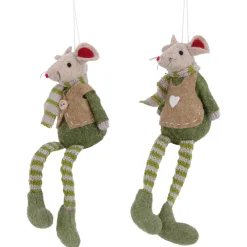 New Set of 2 Boy and Girl Mice Christmas Ornaments 7.5