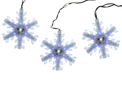 Outlet Set of 3 Cascading White and Blue Snowfall LED Snowflake Christmas Lights 25" Novelty