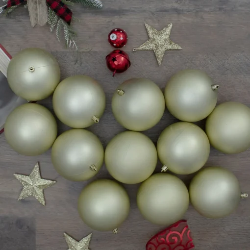 Clearance Set of 12 Champagne Gold Shatterproof Matte Christmas Ball Ornaments 4" Shatterproof Balls|Ball Ornaments