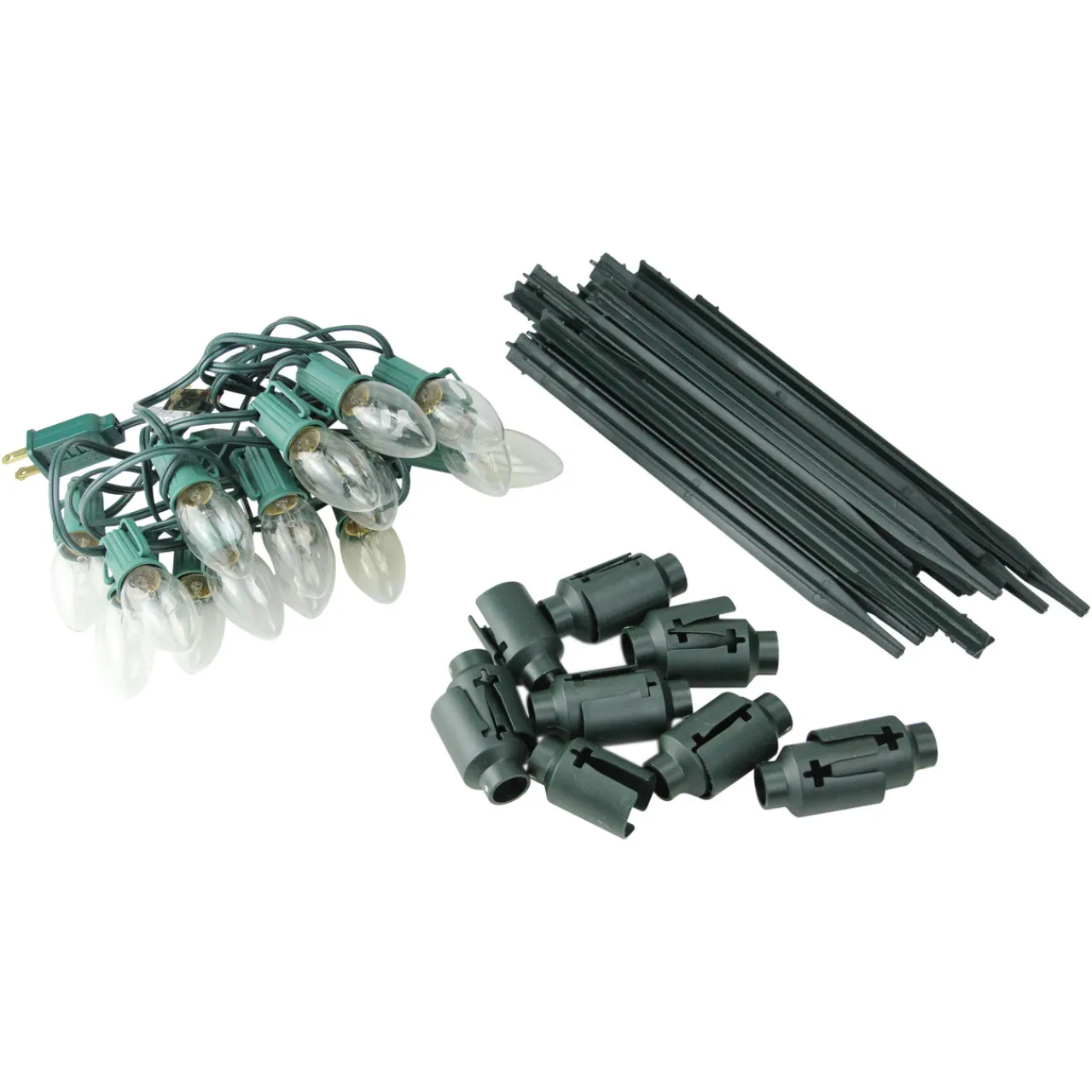 Best Set of 15 Clear Lighted C9 Shape Christmas Pathway Markers, Green Wire Lawn Stakes