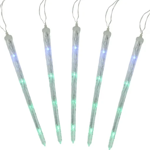 Outlet Set of 5 Color Changing Cascading Icicle Christmas Light Tubes - 13 ft Clear Wire Novelty