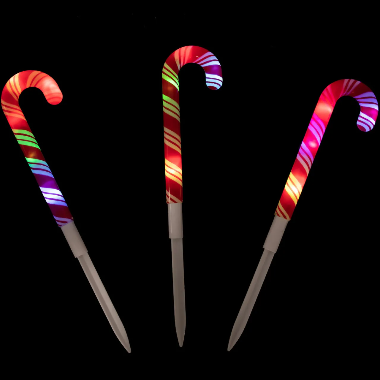 Discount Set of 3 Color Changing LED Candy Cane Christmas Pathway Markers 11" Candy
