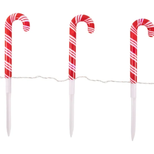 Discount Set of 3 Color Changing LED Candy Cane Christmas Pathway Markers 11" Candy