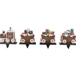 Best Set of 4 Gingerbread Train Christmas Stocking Holders 4.75" Stocking Holders