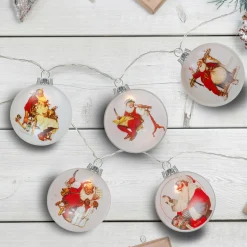 Set of 5 Glass Norman Rockwell Christmas Disc Lights Battery Operated