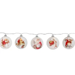 Set of 5 Glass Norman Rockwell Christmas Disc Lights Battery Operated
