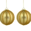 Discount Set of 2 Gold Striped Glittered Glass Christmas Ball Ornaments 4" Glass|Ball Ornaments
