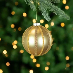 Discount Set of 2 Gold Striped Glittered Glass Christmas Ball Ornaments 4" Glass|Ball Ornaments