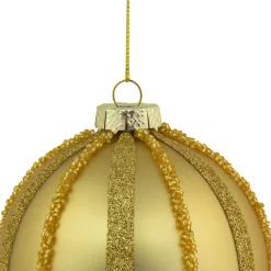 Discount Set of 2 Gold Striped Glittered Glass Christmas Ball Ornaments 4