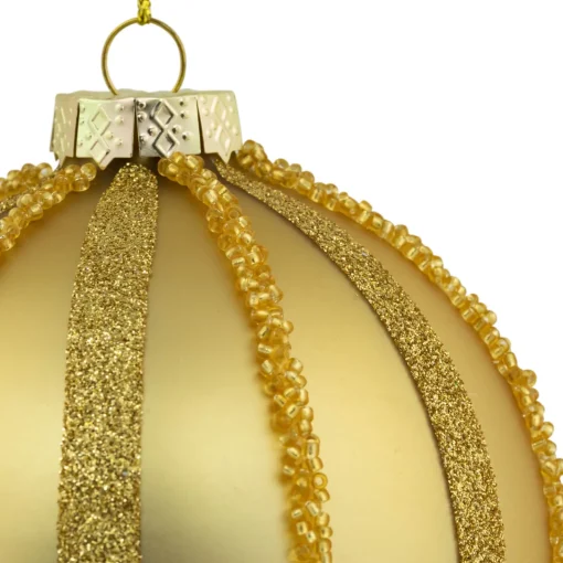 Discount Set of 2 Gold Striped Glittered Glass Christmas Ball Ornaments 4" Glass|Ball Ornaments