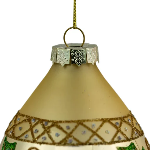 Clearance Set of 2 Golden Glitter Holly Finial Christmas Glass Ornaments 5" Finials|Pendants