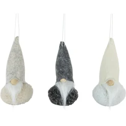 Discount Set of 3 Gray and Cream Plush Gnomes Christmas Ornaments 4.75" Gnomes