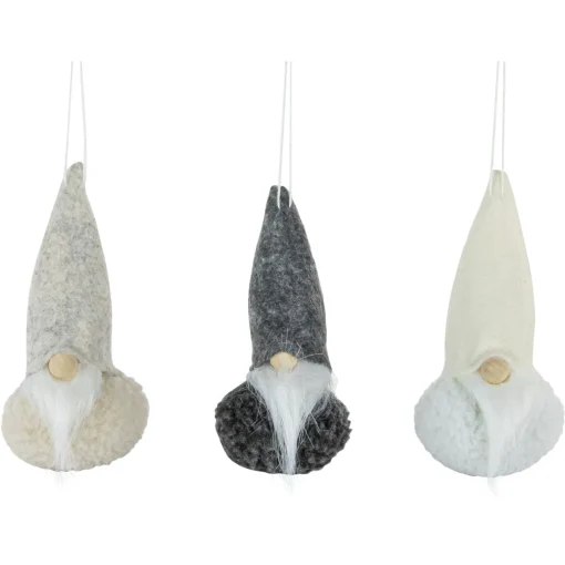 Discount Set of 3 Gray and Cream Plush Gnomes Christmas Ornaments 4.75" Gnomes