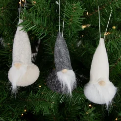 Discount Set of 3 Gray and Cream Plush Gnomes Christmas Ornaments 4.75" Gnomes