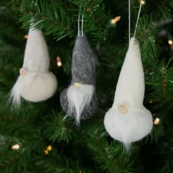 Discount Set of 3 Gray and Cream Plush Gnomes Christmas Ornaments 4.75