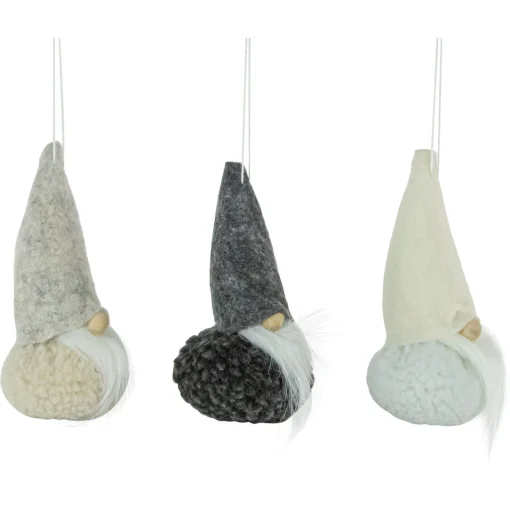 Discount Set of 3 Gray and Cream Plush Gnomes Christmas Ornaments 4.75" Gnomes