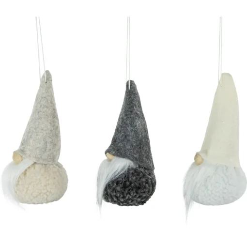 Discount Set of 3 Gray and Cream Plush Gnomes Christmas Ornaments 4.75" Gnomes