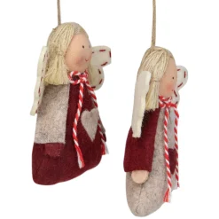 Best Set of 2 Gray and Red Angel Christmas Ornaments 3.5