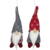 Set of 2 Gray and Red Santa Gnomes Christmas Ornaments 4.25" Gnomes