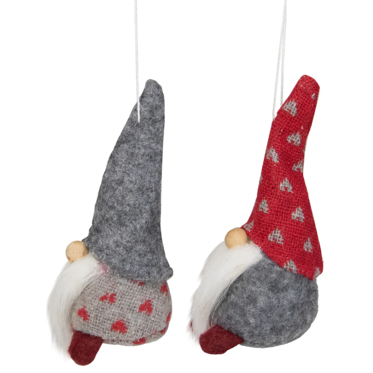 Set of 2 Gray and Red Santa Gnomes Christmas Ornaments 4.25" Gnomes