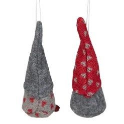 Set of 2 Gray and Red Santa Gnomes Christmas Ornaments 4.25