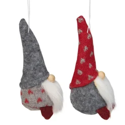 Set of 2 Gray and Red Santa Gnomes Christmas Ornaments 4.25