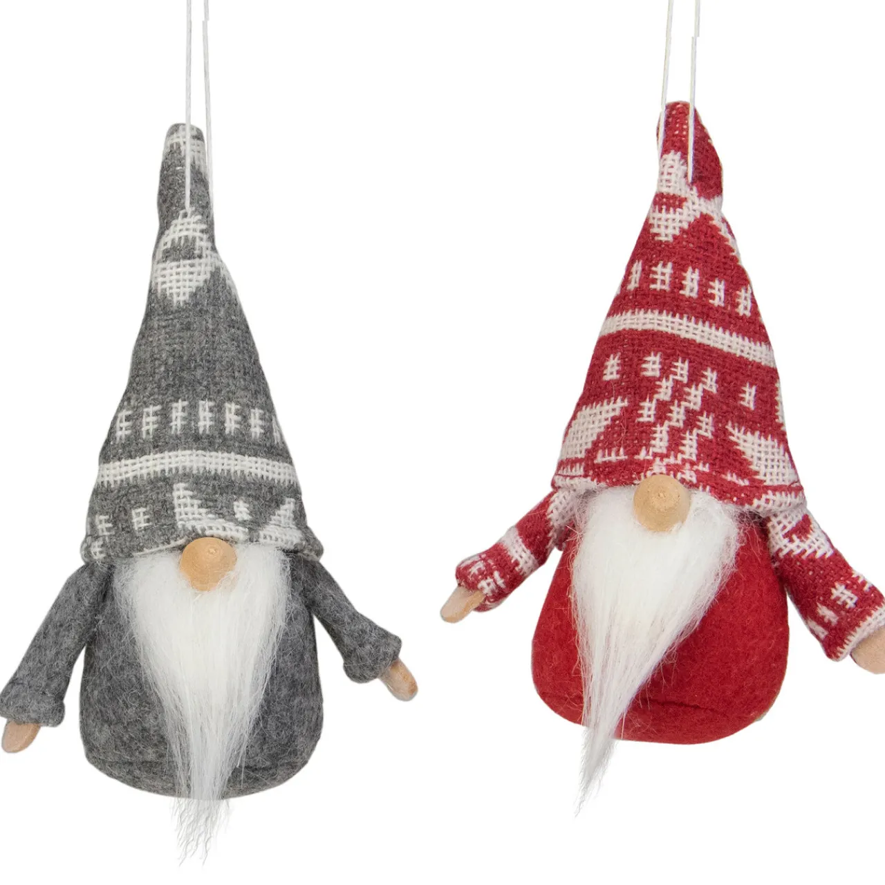Clearance Set of 2 Gray and Red Santa Gnome Hanging Christmas Ornaments 4" Gnomes