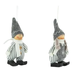 Online Set of 2 Gray and White Striped Plush Twin Gnomes Christmas Ornaments 5.5