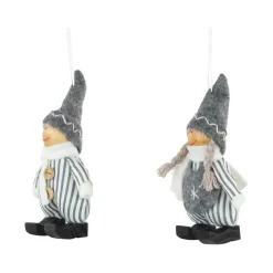 Online Set of 2 Gray and White Striped Plush Twin Gnomes Christmas Ornaments 5.5