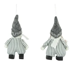 Online Set of 2 Gray and White Striped Plush Twin Gnomes Christmas Ornaments 5.5