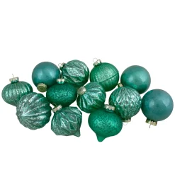 New Set of 12 Green Finial and Glass Ball Christmas Ornaments Glass|Ball Ornaments