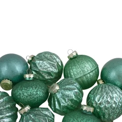 New Set of 12 Green Finial and Glass Ball Christmas Ornaments Glass|Ball Ornaments