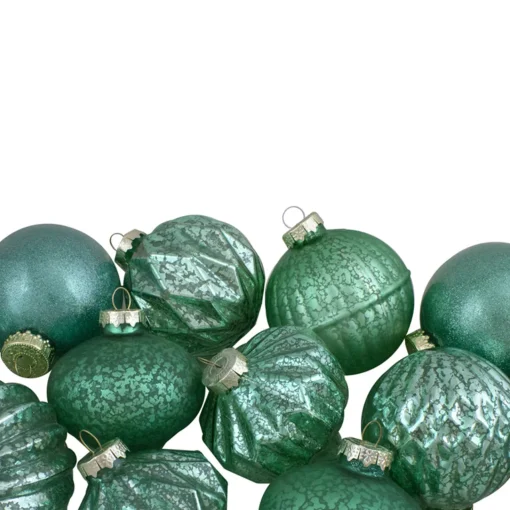 New Set of 12 Green Finial and Glass Ball Christmas Ornaments Glass|Ball Ornaments