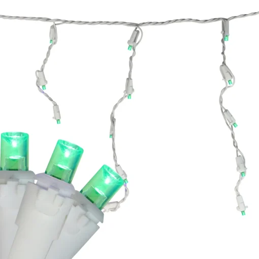 Online Set of 70 Green LED Wide Angle Icicle Christmas Lights - 6ft White Wire Icicles
