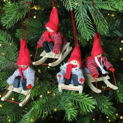 Clearance Set of 4 Holiday Kids on Sleds Christmas Ornaments 4" Family & Friends
