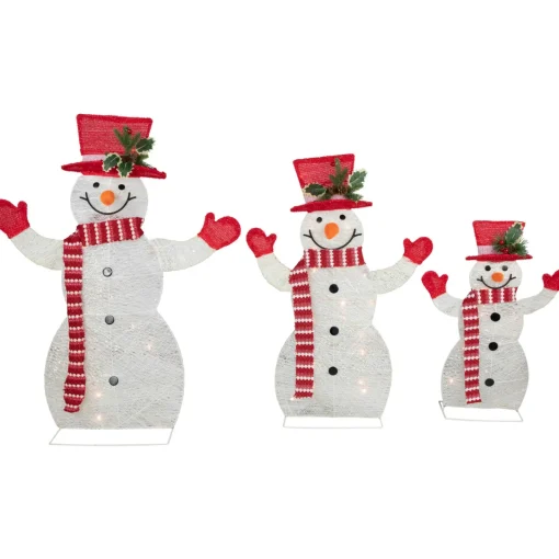 Set of 3 LED Lighted Family of Snowmen Outdoor Christmas Decoration Snowmen