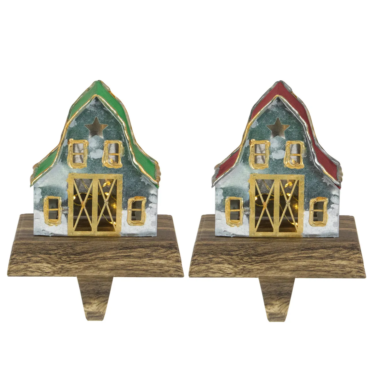 Best Set of 2 LED Lighted Galvanized Barn Christmas Stocking Holders 5.5" Stocking Holders