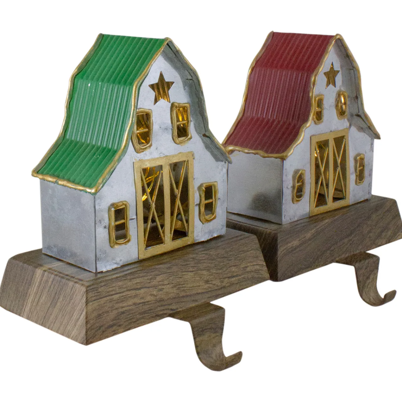 Best Set of 2 LED Lighted Galvanized Barn Christmas Stocking Holders 5.5" Stocking Holders