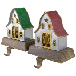 Best Set of 2 LED Lighted Galvanized Barn Christmas Stocking Holders 5.5
